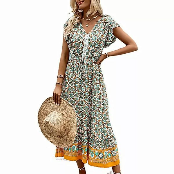 BlauWave Dirndl Damen Lange Kleid Blumenkleid Elegant V-Ausschnitt Kleider günstig online kaufen