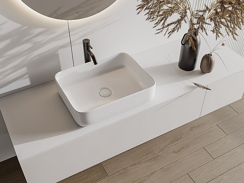 Aufsatzwaschbecken rechteckig aus Keramik – Weiß – 50 x 39 cm – JUNIKO II günstig online kaufen