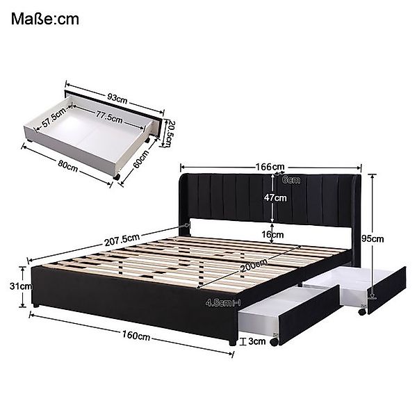 STILVORA Polsterbett 160x200 Doppelbett Bettgestell mit Stauraum,Lattenrost günstig online kaufen