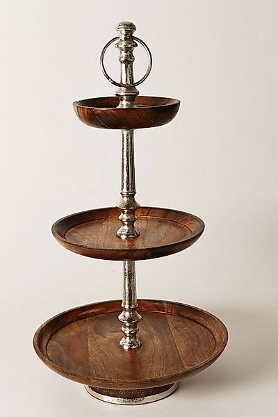 ARTRA Dekoschale Etagere "Ella" aus Mango-Holz silber braun Holz Metall Ser günstig online kaufen