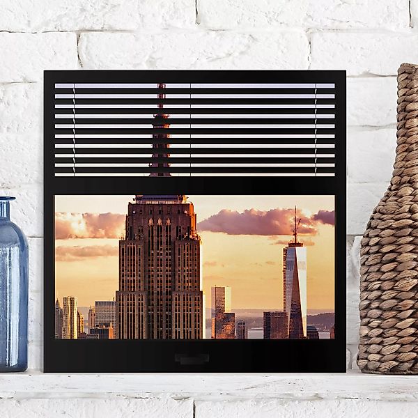 Leinwandbild New York - Quadrat Fensterblick Jalousie - Empire State Buildi günstig online kaufen
