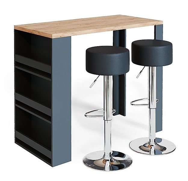Vicco Bartisch, Eiche/Anthrazit, 117 x 57 cm mit 2 Barhockern günstig online kaufen