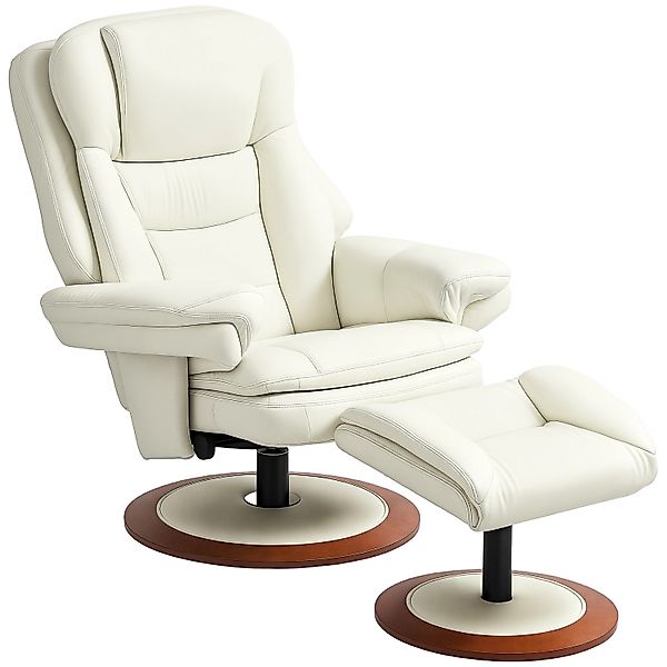 HOMCOM Relaxsessel mit Hocker Kunstleder Stahl Cremeweiß 94L x 98B x 104H c günstig online kaufen