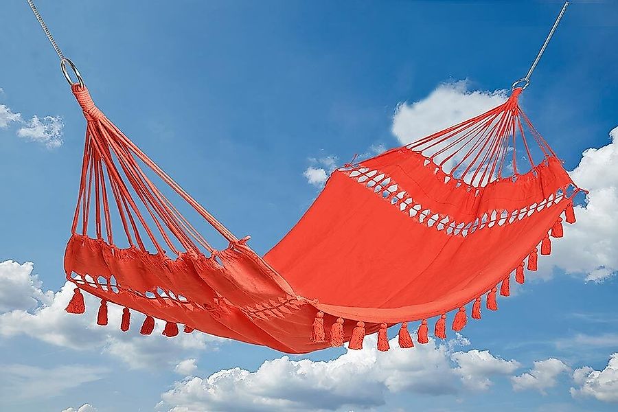 Hängematte Ibiza Fransen Tuchhängematte Baumwolle Orange-Rot 200x100cm günstig online kaufen