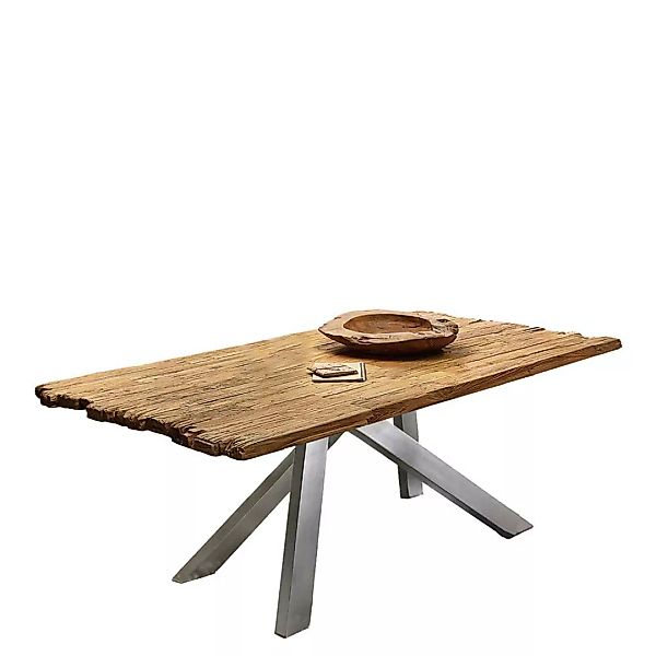 Holztisch rustikal in Teak und Altsilberfarben Recyclingholz und Metall günstig online kaufen