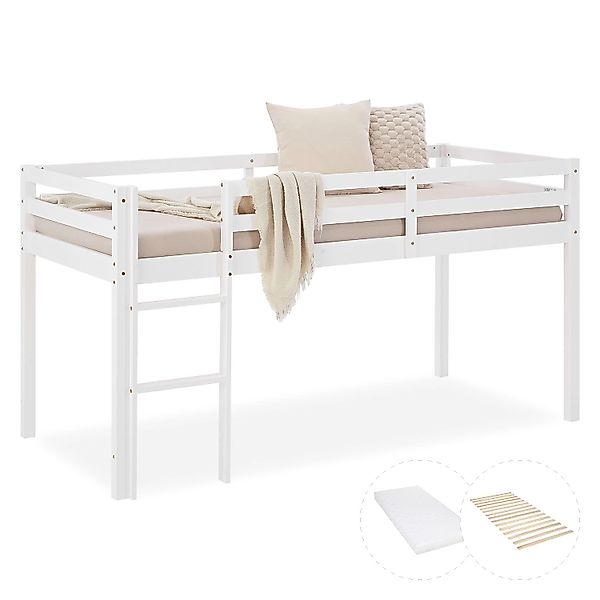 Homestyle4u Kinderbett 90x200 mit Latterost und Matratze in Weiß 2253 günstig online kaufen