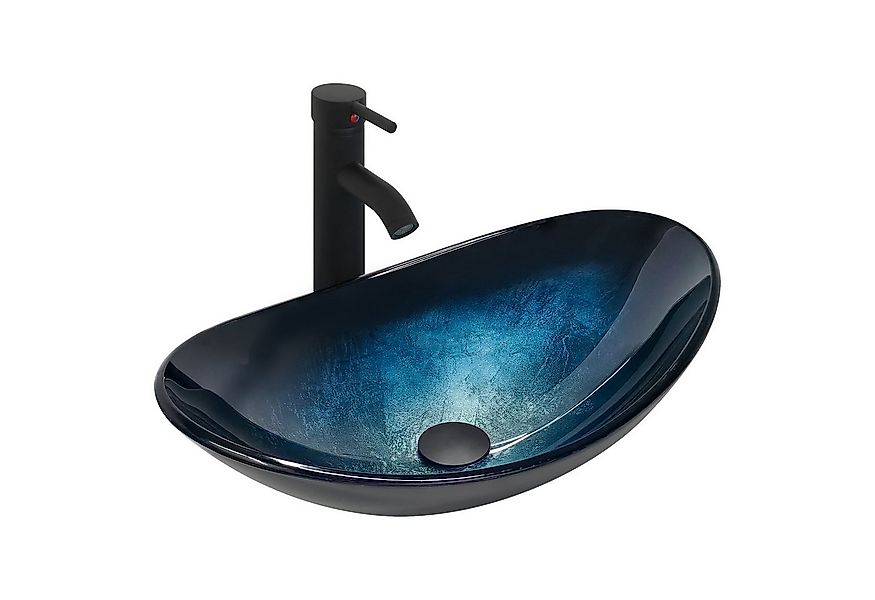 Puluomis Aufsatzwaschbecken Waschbecken Set mit Wasserhahn und Ablaufgarnit günstig online kaufen