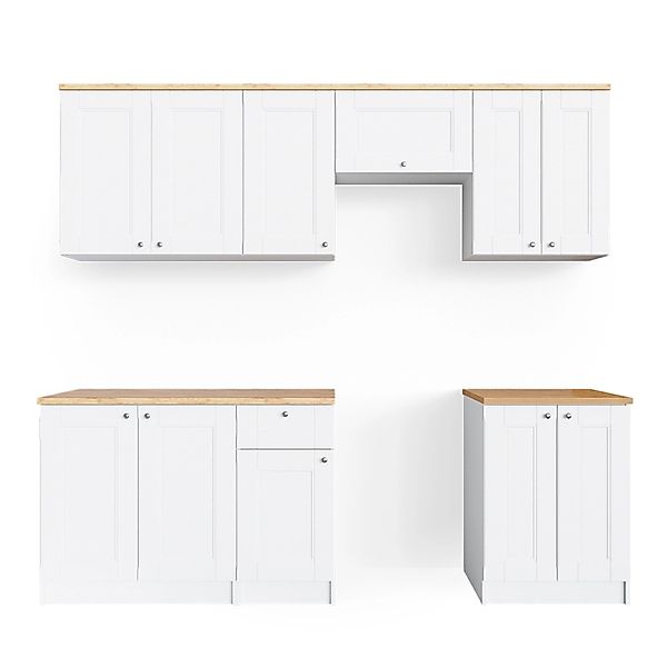 Vicco Bergamo Küchenzeile Weiß 240 cm AP GoldkraftBergamo ohne E-Geräte günstig online kaufen