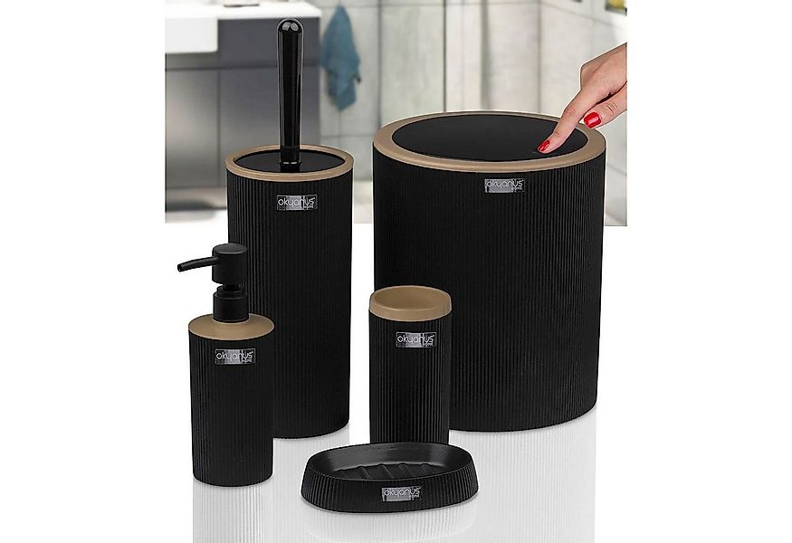 Jungengel Badezimmer-Set Mina Due Schwarz Gestreiftes Rundes 5-teiliges Bad günstig online kaufen