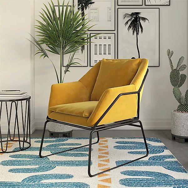 Gelber Loft Sessel aus Samt und Metall Bügelgestell günstig online kaufen