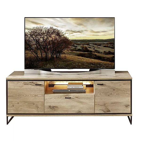 TV Lowboard 160cm mit Beleuchtung, Eiche mit schwarz, RINGSTED-55 günstig online kaufen