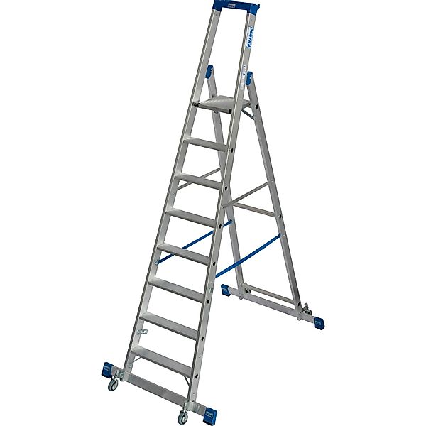 Krause Stehleiter Stabilo mit Traversen Fahrbar 8 Stufen 250 cm x 98 cm x 1 günstig online kaufen