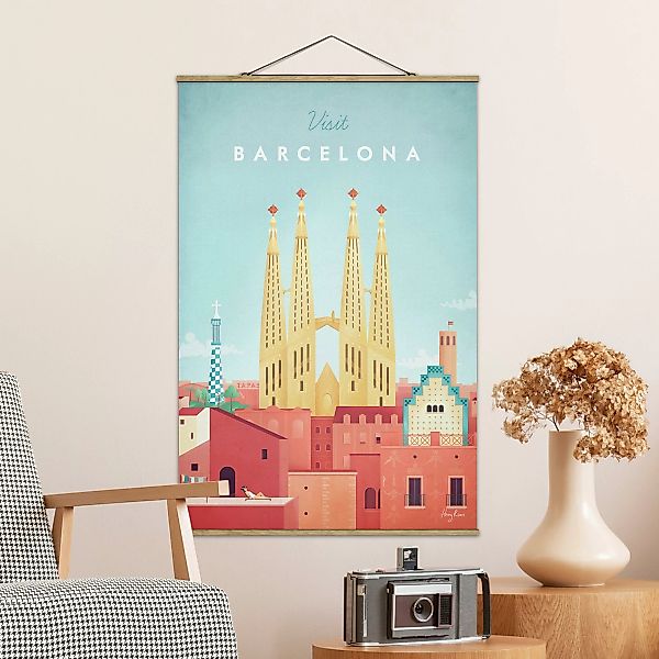 Stoffbild Architektur mit Posterleisten - Hochformat Reiseposter - Barcelon günstig online kaufen