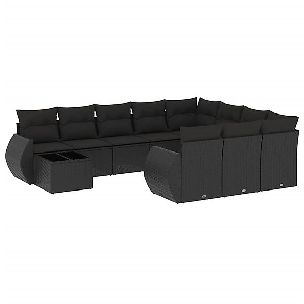 vidaXL 11-Tlg Garten-Sofagarnitur mit Kissen Schwarz Poly Rattan 3254262 günstig online kaufen