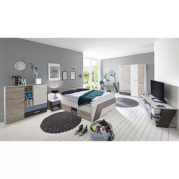 Lomadox Jugendzimmer Set mit Bett 140x200 cm 5-teilig LEEDS-10 in Sandeiche günstig online kaufen