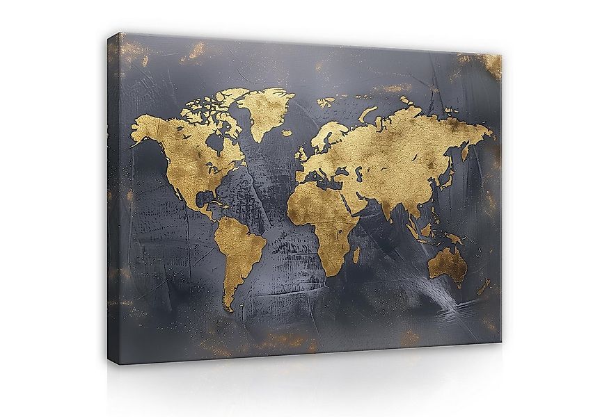 Wallarena Leinwandbild Kinderzimmer Weltkarte Gold Grau Kunst Wandbilder XX günstig online kaufen