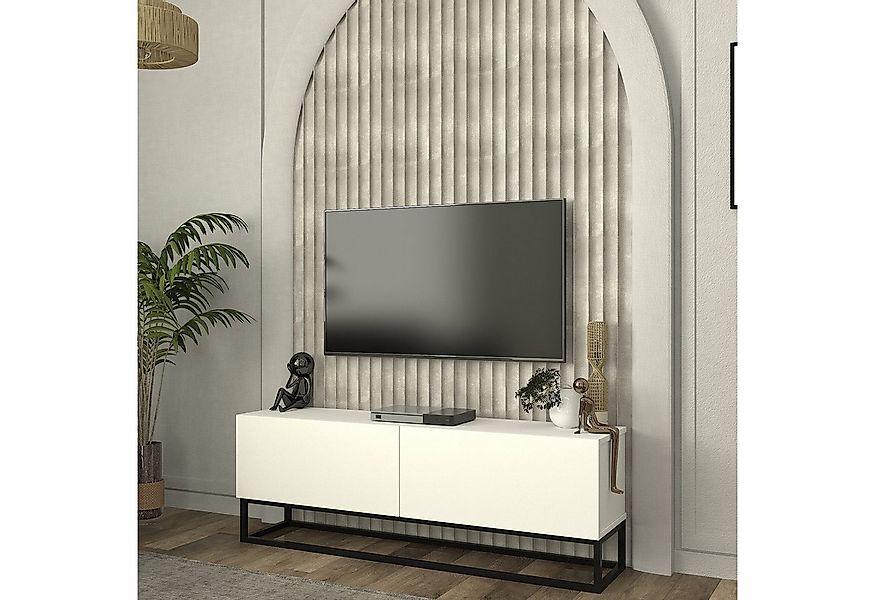 en.casa TV-Schrank »Nolven« langes Gestell 135 x 32 x 47 cm Weiß günstig online kaufen