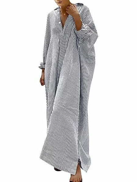 KIKI Blusenkleid Damen Blusenkleid Elegant Lange Kleid Revers Streifen Shir günstig online kaufen