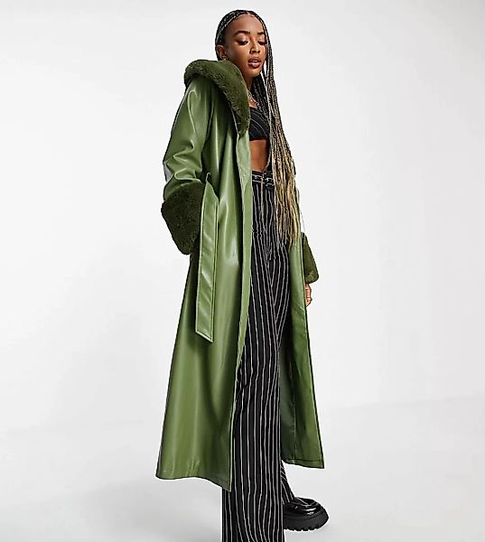 Reclaimed Vintage Inspired – Longline-Trenchcoat in Lederoptik mit abnehmba günstig online kaufen