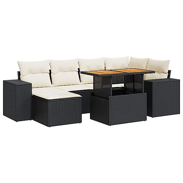 vidaXL 7-Tlg Garten-Sofagarnitur mit Kissen Schwarz Poly Rattan 3327395 günstig online kaufen