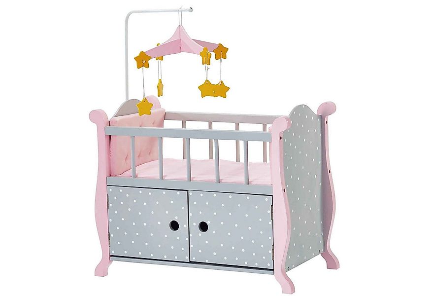 TEAMSON™ KIDS    Puppenmöbel Puppenbett Grau Rosa Polka Dots Mobile mit Ste günstig online kaufen