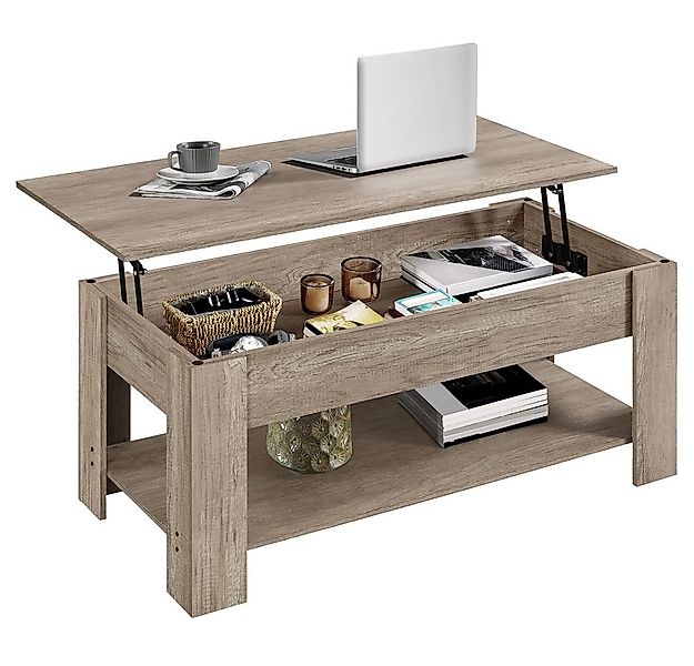 Yaheetech Couchtisch Höhenverstellbarer Kaffeetisch mit Verstecktem Staurau günstig online kaufen