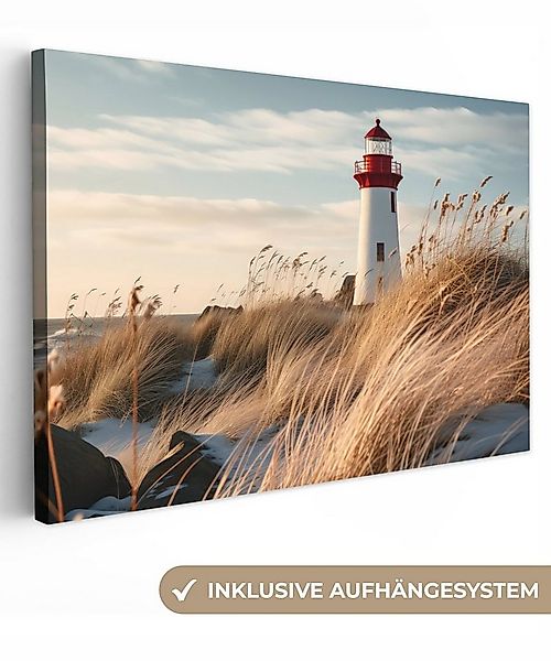 OneMillionCanvasses® Leinwandbild Leuchtturm - Gras - Dünen - Meer - Natur günstig online kaufen