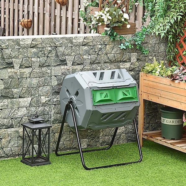 Outsunny Trommel-Komposter, 160L Gartenkomposter mit 2 Kammern, Drehbarer S günstig online kaufen