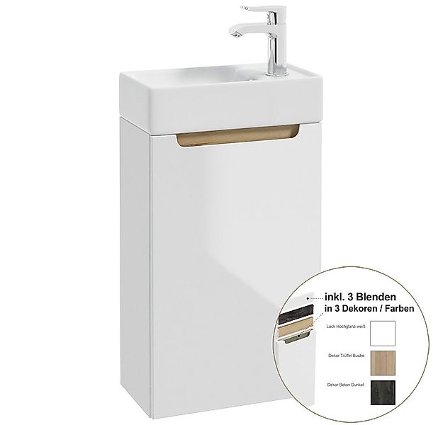 Lomadox Waschtisch SOFIA-107, Gäste Bad mit Keramikbecken in weiß Hochglanz günstig online kaufen