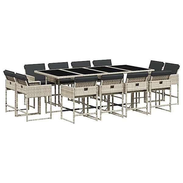 vidaXL 13-Tlg Garten-Essgruppe mit Kissen Hellgrau Poly Rattan 3211403 günstig online kaufen