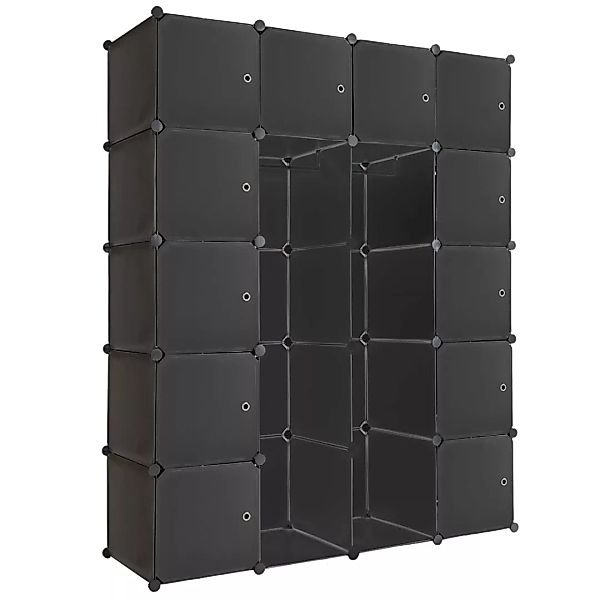 Steckregal 12 Boxen mit Türen inkl. Kleiderstangen 147x47x183cm - schwarz günstig online kaufen