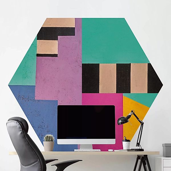 Hexagon Mustertapete selbstklebend Big Bold Color Block Concrete günstig online kaufen
