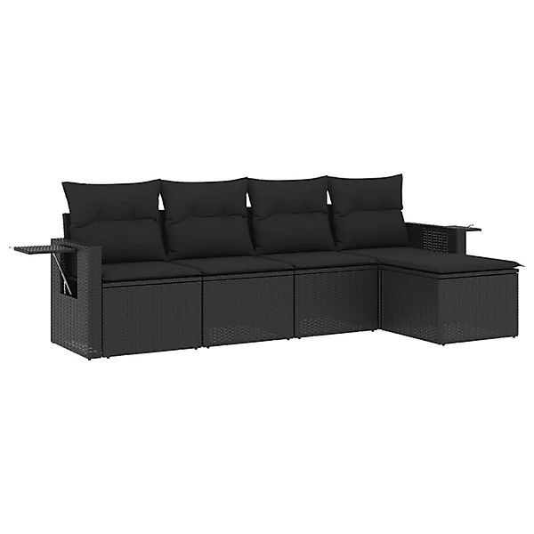 vidaXL 5-Tlg Garten-Sofagarnitur mit Kissen Schwarz Poly Rattan 3220084 günstig online kaufen