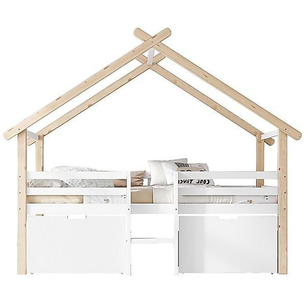 REDOM Kinderbett mit Treppe, 2 Schließfächer mit Rädern, Hausdesign & Dach günstig online kaufen