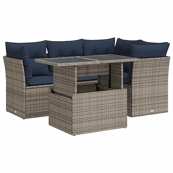 vidaXL 5-Tlg Garten-Sofagarnitur mit Kissen Grau Poly Rattan Akazie 3326152 günstig online kaufen
