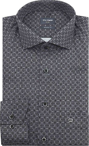 OLYMP Luxor Hemd Druck Grau - Größe 38 günstig online kaufen