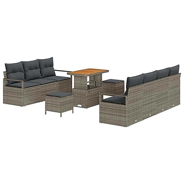 vidaXL Garten-Sofa-Set mit Kissen 10-Tlg Grau Poly Rattan 3362493 günstig online kaufen