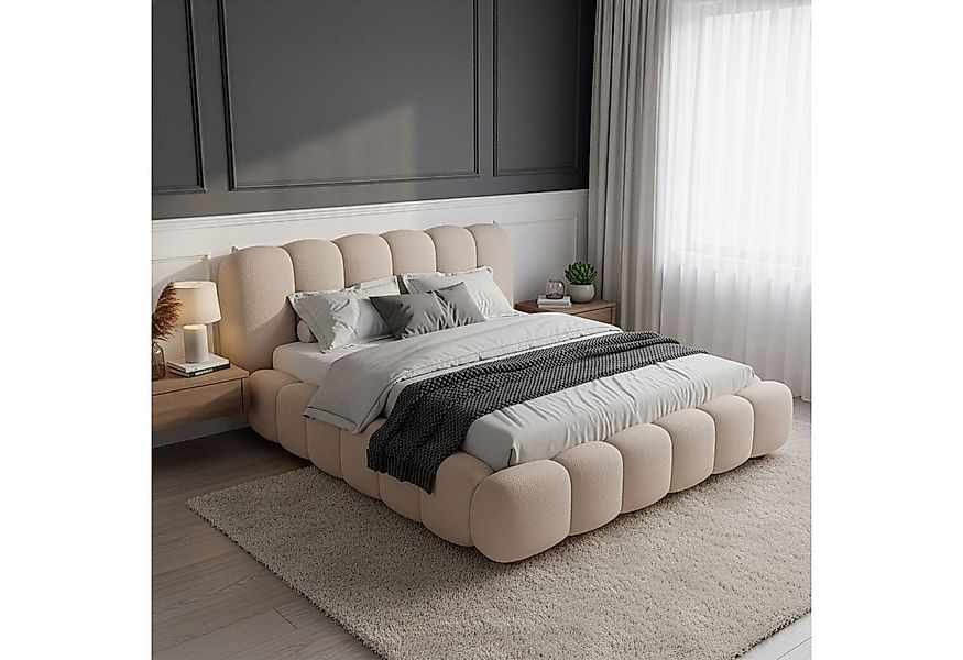 Juskys Polsterbett Catania, Gepolstertes Kopfteil, Bubble Design, Bouclé St günstig online kaufen