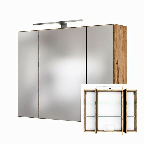 Lomadox Spiegelschrank LAURIA-03 3D 80 cm in Wotaneiche Nb. inkl. LED Beleu günstig online kaufen