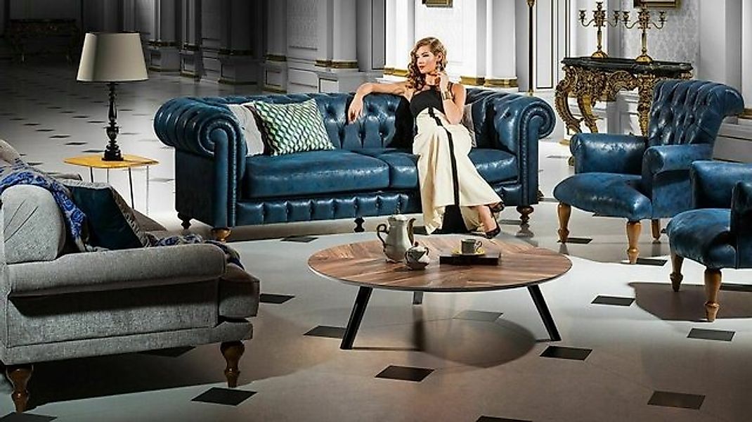 JVmoebel Chesterfield-Sofa Polster Sofa Couch Sitz Garnitur Leder Textil, M günstig online kaufen