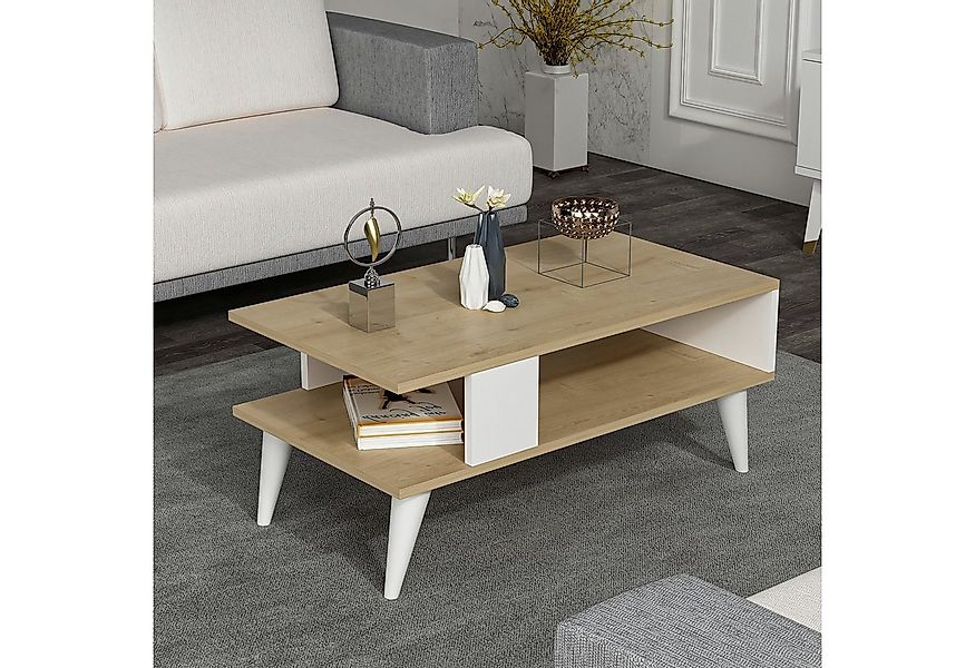 en.casa Couchtisch, »Lycksele« Wohnzimmertisch 40x90x45cm Eiche-Optik/Weiß günstig online kaufen