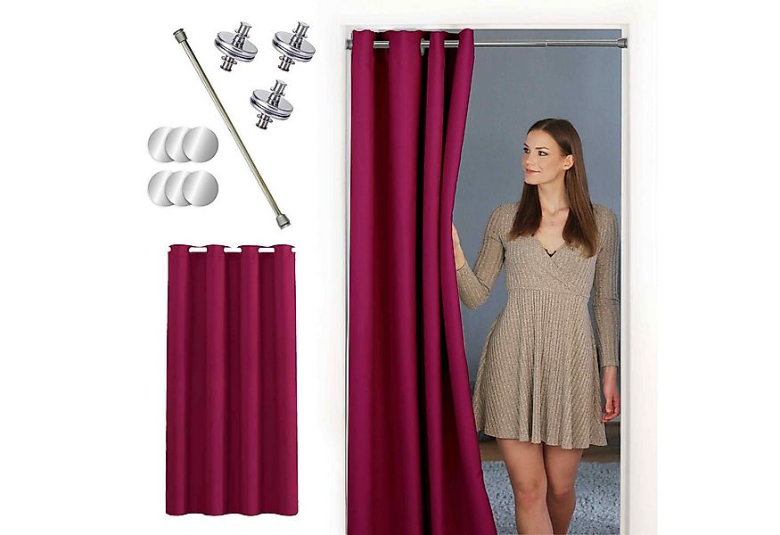 tinycurtains Türvorhang mit Stange silber 70-120 cm Thermo Vorhang ohne Boh günstig online kaufen