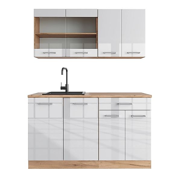 Vicco R-Line Singleküche Weiß Hochglanz/Goldkraft Eiche 140 cm ohne Arbeits günstig online kaufen