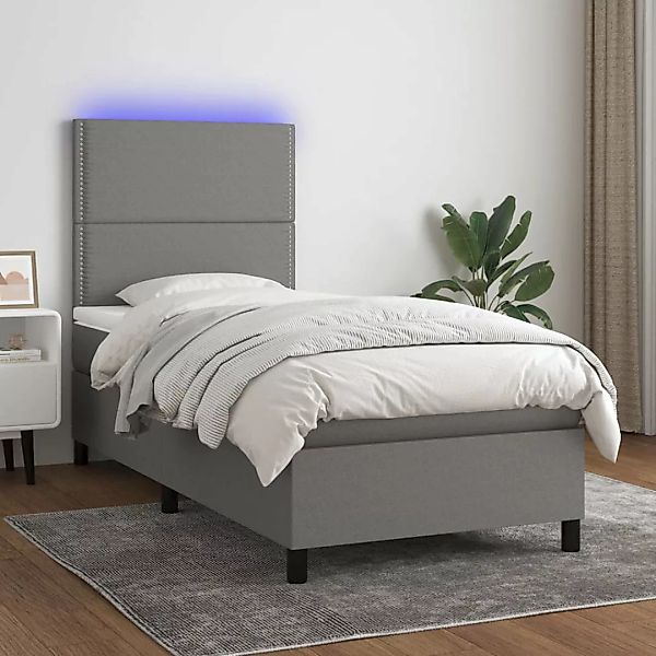 Vidaxl Boxspringbett Mit Matratze & Led Dunkelgrau 80x200 Cm Stoff günstig online kaufen