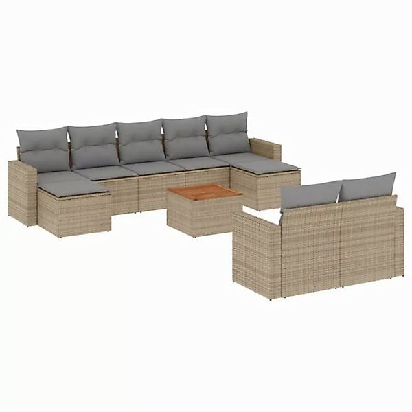 vidaXL Sofaelement 10-tlg. Garten-Sofagarnitur mit Kissen Beige Poly Rattan günstig online kaufen