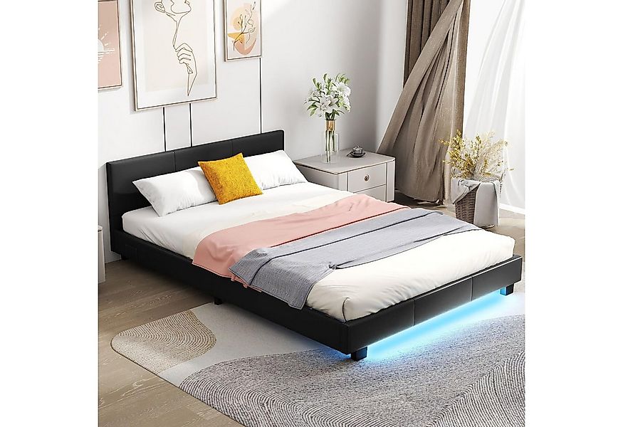 COSTWAY Bettgestell, Polsterbett mit LED Beleuchtung, 140x200cm günstig online kaufen