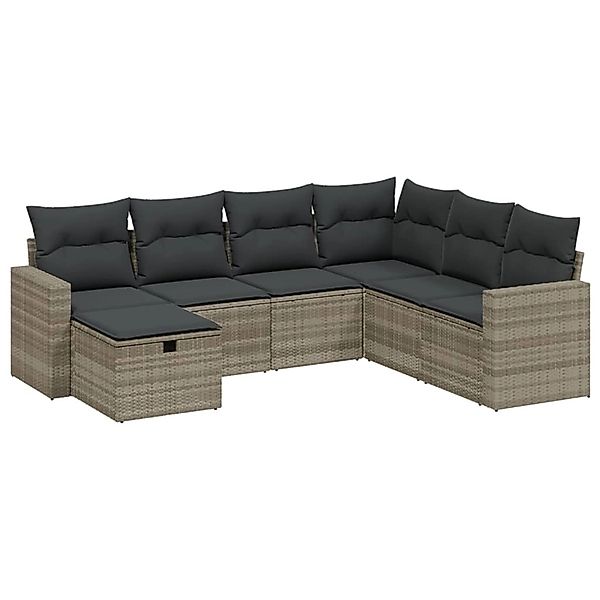 vidaXL 7-Tlg Garten-Sofagarnitur mit Kissen Hellgrau Poly Rattan 3263528 günstig online kaufen