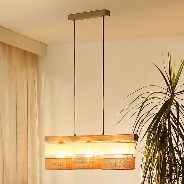 Hängeleuchte Treeon, 3-flammig, Holz, Jute, naturfarben/ecru günstig online kaufen