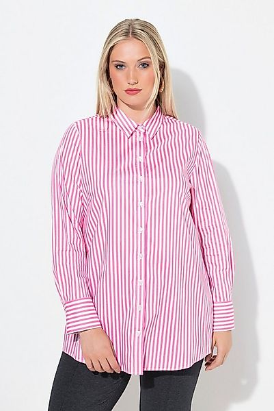 Ulla Popken Satinbluse Bluse Streifen Hemdkragen Langarm Stretch günstig online kaufen
