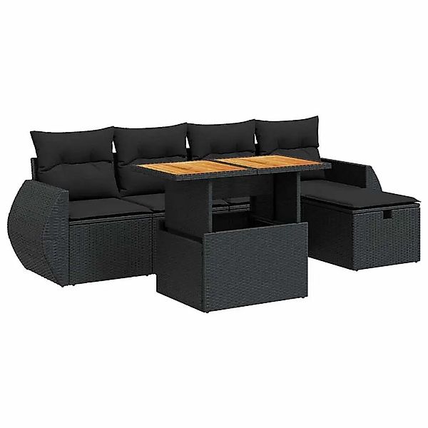 vidaXL 6-Tlg Garten-Sofagarnitur mit Kissen Schwarz Poly Rattan 3328049 günstig online kaufen